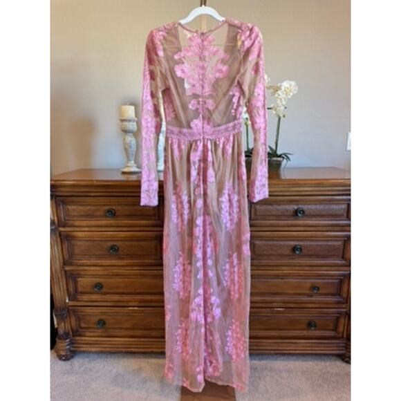 For Love & Lemons Temecula Maxi Dress Pink Embroidered Mesh Size Small NWT - Picture 8 of 9